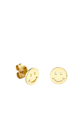 Kids Happy Face Studs, 14k Yellow Gold